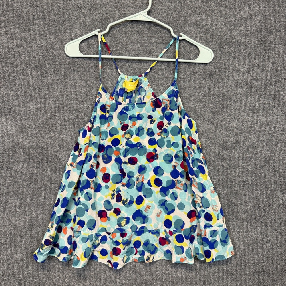 Maeve Size 6 Cami Tank Blue Silk Dot Watercolor Ruffles Spaghetti Strap Layering